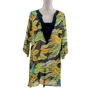 SWIM & Smile Green Abstract Print Long Sleeve Bathing Suit Cover-Up
